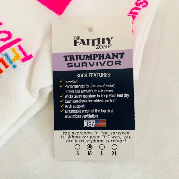 Low Cut Socks honoring Breast Cancer Survivors by The Faithy Zone, Medium 9-11 - Picture 2 of 4